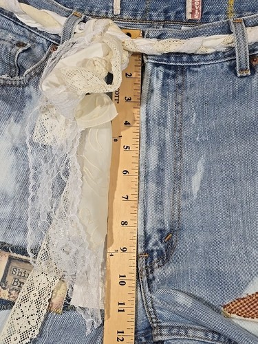 OOAK Magnolia Boho Reworked Jeans Custom Upcycle Boyfriend Adjustable 30-34 Belt - Bild 19 von 23