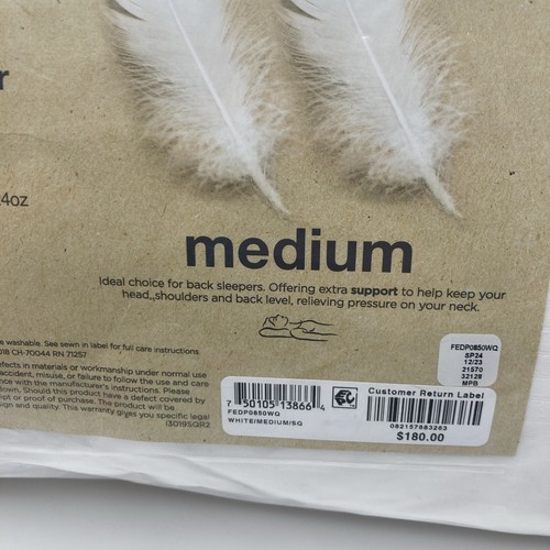 Charter Club Premium White Down Pillow Medium Density, White, QUEEN - Picture 4 of 8