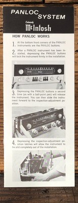 McIntosh Pan-Loc Panloc System  Owners / User Manual *Original*