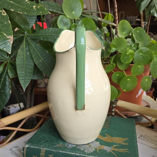 Vintage Polish Huta Silesia Enamel Jug Cream Green XL Pitcher Country Cottage - Picture 3 of 18