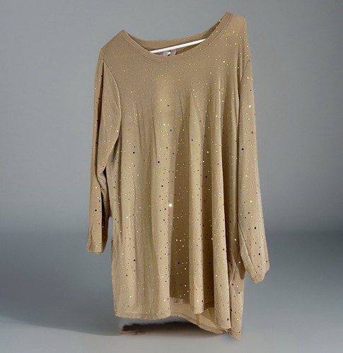 LOGO Layers Lori Goldstein Long Sleeve Blouse L Gold Silver Metallic Tan Dot Nwt - Picture 4 of 11