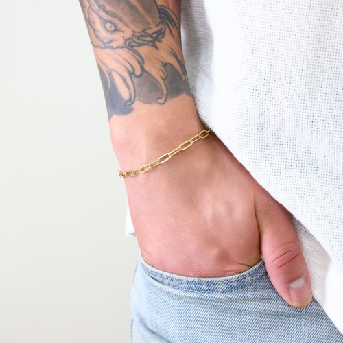 14k Yellow Gold 4mm Paperclip Chain Rolo Elongated Link Cable Bracelet Womens 7" - Picture 6 of 10