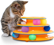 Tower of Tracks   3-Level Interactive Cat Toy with 6 Spinning Balls, Non-Slip Ba