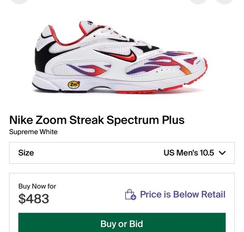 Taglia 10.5 - Nike Supreme x Zoom Streak Spectrum Plus Habanero Red❤️🔥 Rare! - Foto 7 di 7