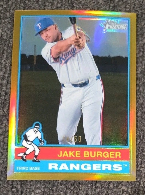 JAKE BURGER 2025 Topps Heritage Chrome Gold Refractor SP /50 #352 TEXAS RANGERS