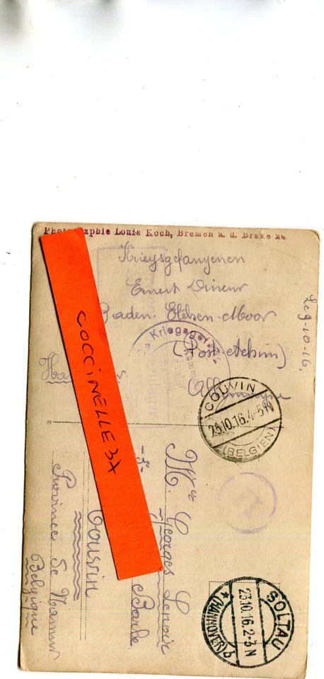 Carte PHoto Militaire Kriegsgefangene Baden Moor Soltau Ecrit Couvin Belgique - Photo 3/3
