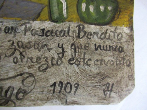 VTG LARGE HP MEXICAN TIN RETABLO: SAN PASCUAL BAILON KITCHEN SAINT; dated 1909 - Picture 6 of 13