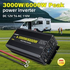 6000W Peak 3000W Power Inverter DC 12V to 120V AC 3AC 2USB LCD Car Converter RV