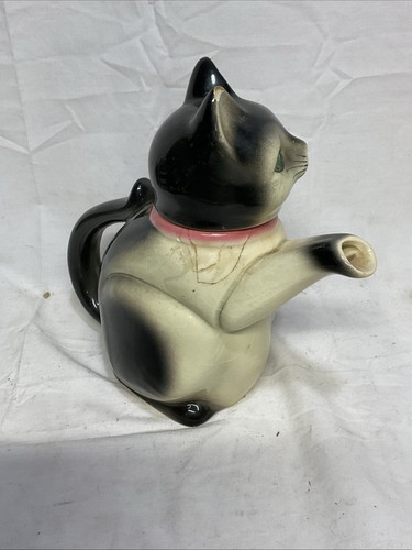Vintage ERPHILA WEST GERMANY Schwarz Weiß Katze Grüne Augen Teekanne 8,75"H 1940er. - Bild 2 von 6