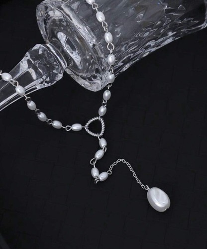 Silver and pearl dainty necklace - Bridal Bridesmaid Wedding Jewellery Y Lariat - Picture 4 of 5