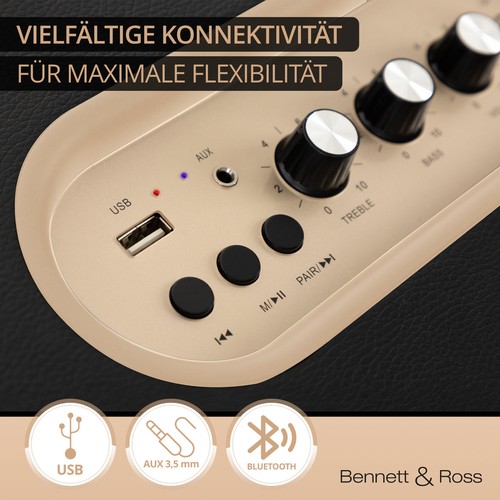 B-WARE Retro Vintage Bluetooth Lautsprecher Leder Optik Stereo MP3 Box USB AUX - Bild 5 von 8