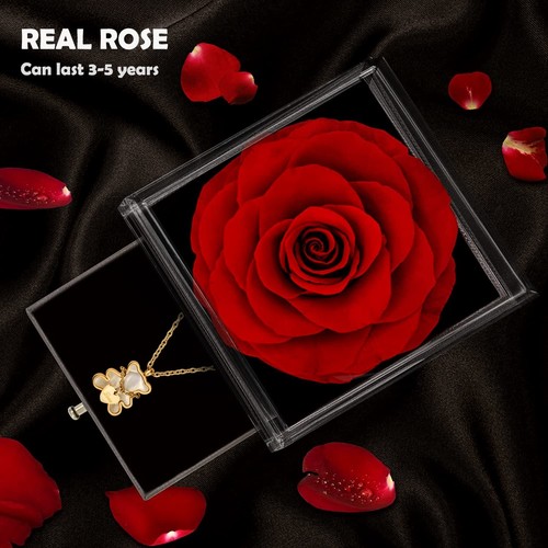 Mothers day gifts for Mum,Red Rose Box with Teddy Bear Necklace,Eternal Rose ... - Picture 3 of 8