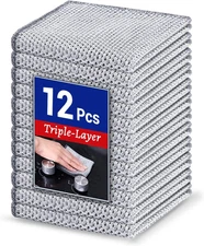 12 PCS New Upgrade 3-Layer Non-Scratch Multipurpose Steel Wire Dishcloths - Reus