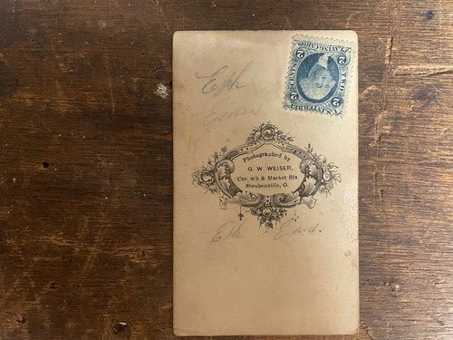 CARPENTRY OCCUPATIONAL: Man w Wood Saw and Carpenter Square Revenue Stamp CDV - Picture 4 of 7