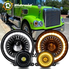 7" LED Round Headlights & 4''Fog Lights KIT For Freightliner Coronado 2001-2016