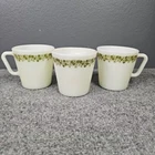 3 Vintage PYREX Corelle Corning Mugs Cups Spring Blossom Crazy Daisy Green White