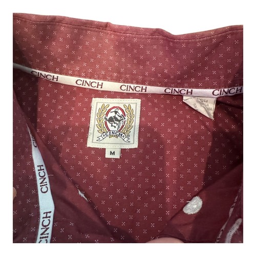 CINCH Mens Medium Burgundy Dot Print Long Sleeve Western Button Down Shirt - Picture 7 of 10