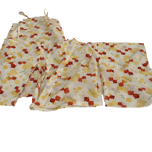 Japanese Cotton Seersucker White, Orange Yellow Kimono Top & Dress Girls Sz 3-4 - Picture 2 of 16