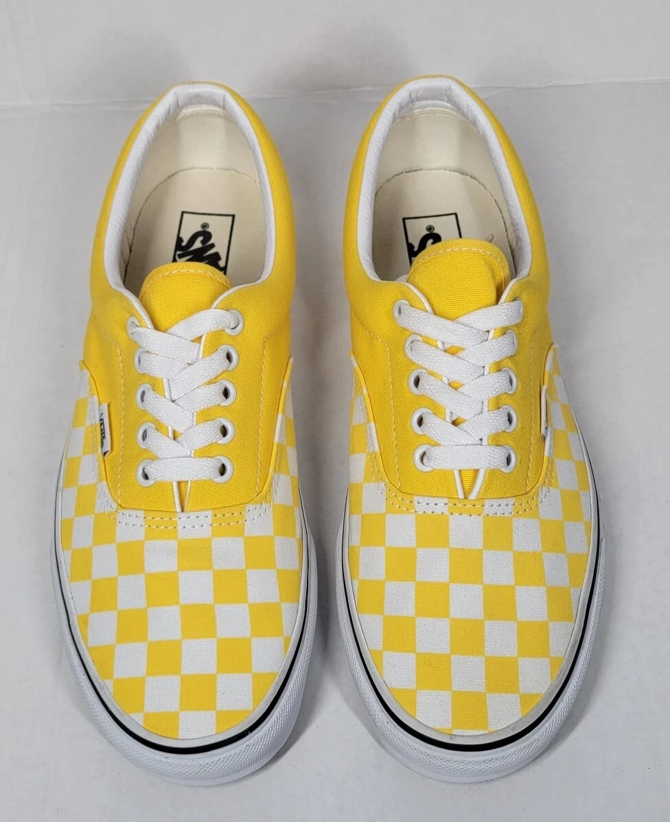 Yellow checkerboard vans tie best sale up