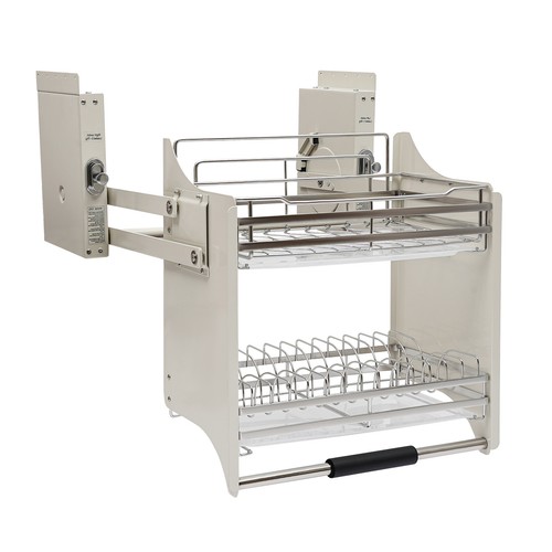 Pull Down Cabinet Organizer Pull Out Cabinet Wall Shelf Spice Dishes Rack 2-Tier - Picture 7 of 16