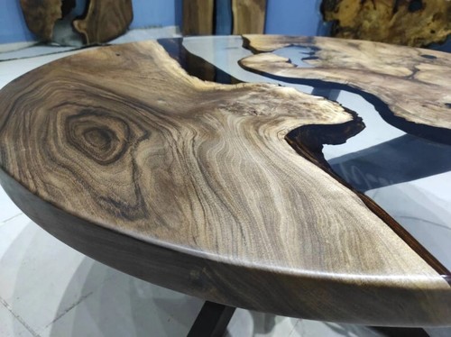 Natural Olive Wood Epoxy Resin Live Edge Epoxy Coffee Table, Round Transparent - Picture 8 of 8