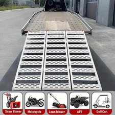 1500lbs Tri-Fold Aluminum Motorcycle Tractor UTV/ATV Ramps W/Load Straps,76x50"