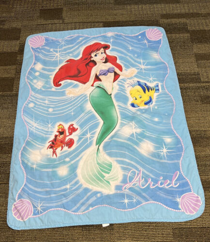 Rare HTF Vintage Disney The Little Mermaid Ariel Reversible Blanket 40" x 54”