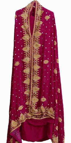 PINK PURE CREPE HEAVY BRIDAL INDIAN PAKISTANI SALWAR KAMEEZ LADIES SUIT MATERIAL - Picture 3 of 5