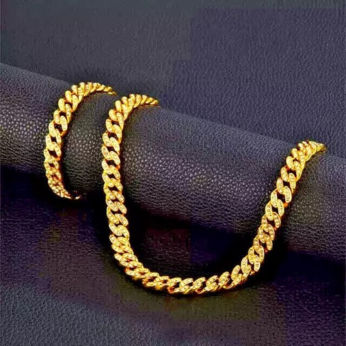 8MM Round Lab Created Diamond Cuban Link Hip Hop Necklace 14K Yellow Gold Plated - Picture 4 of 5