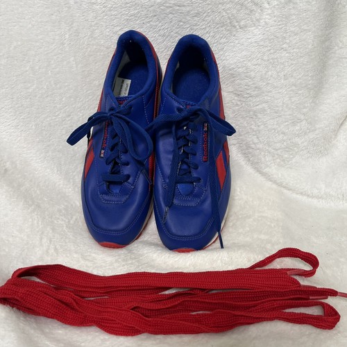 Scarpe da ginnastica Reebok classiche in pelle donna taglia 10 blu rosse più lacci alternativi - Foto 14 di 14