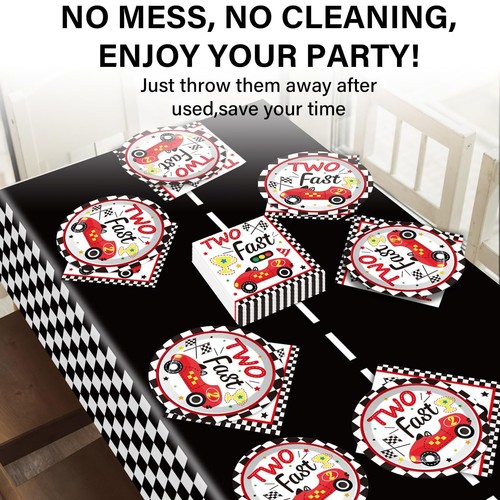 Two Fast Birthday Party Supplies Serves 24 Race Car 2nd Party Paper Plates Na... - Picture 6 of 6