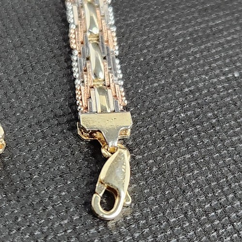 Vintage Bracelet Milor 925 Made In Italy Riccio Chain 7.5" 16 Gr. Tri Color - Picture 3 of 12