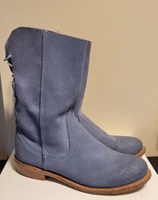 Vintage Shoe Company "erin" Blue Suede Lace Up Back Mid-calf Boots 6.5 Ret. $350