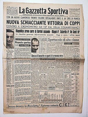 Gazzetta Dello Sport July 24 1949 Fausto Coppi Wins Tour De France ...