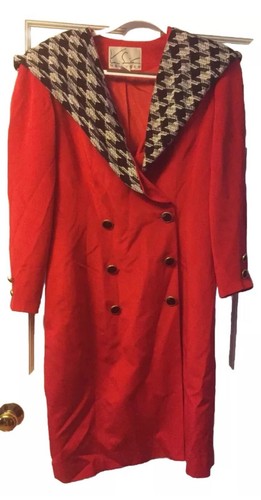 Tom Smith New York Red 100% Silk Large Shawl Collar Double Breasted Dress 14 - Picture 1 of 5