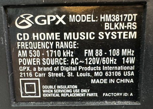 GPX HM3817DT CD Player AM/FM Radio Alarm Clock Home Music System Black Tested - Picture 8 of 13