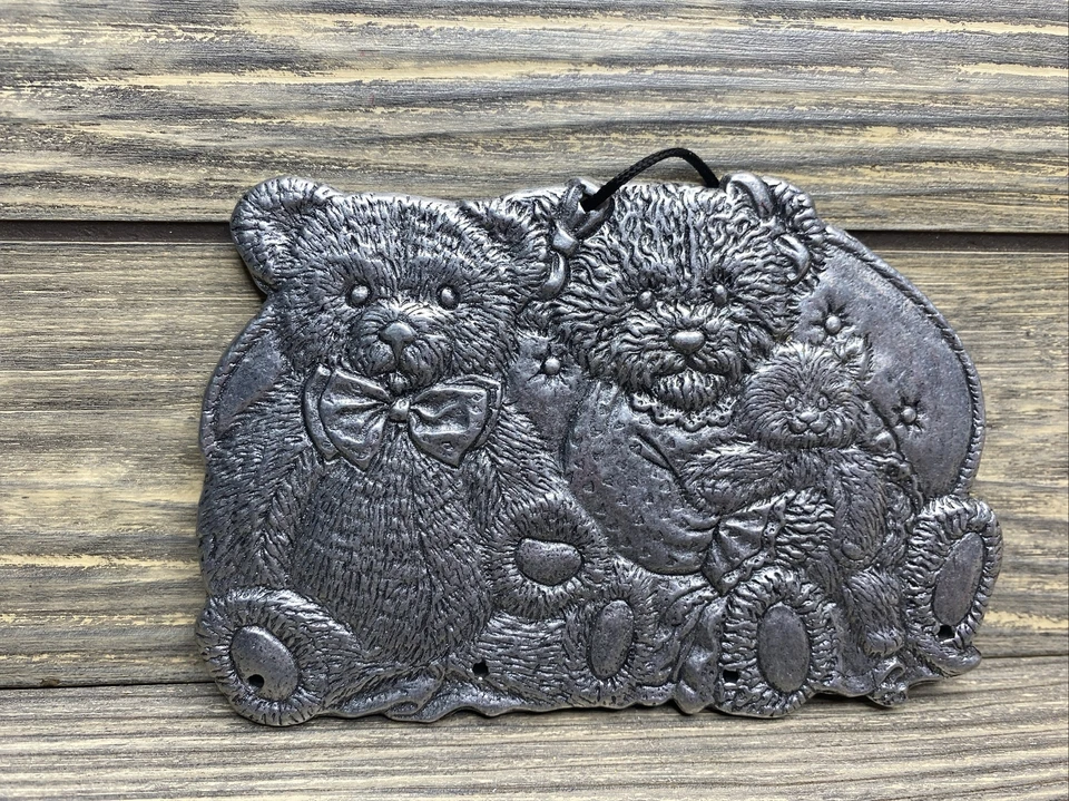 Vintage Silver Metal Teddy Bear Family Wall Decor Mobile Set Of 5 Pieces 2.5”-4” Foto 3 de 4