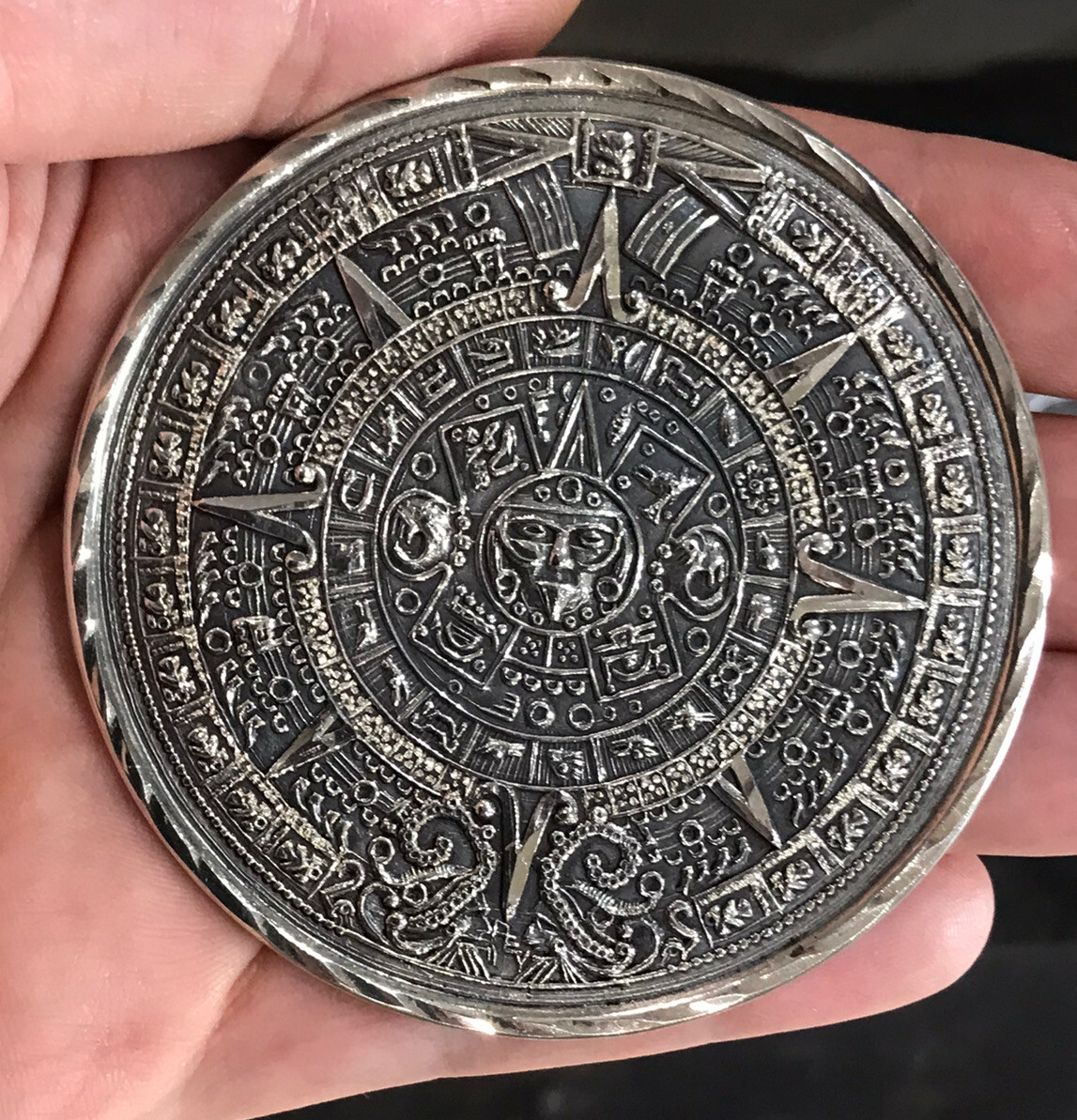 Vintage Sterling 925 GZHDF Mayan Calendar Huge Brooch