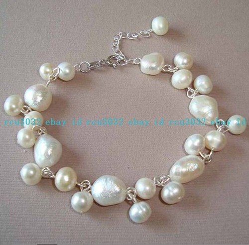 "Brazalete de cuentas de perlas barrocas blancas naturales de 7-12 mm de moda 7-9""" - Imagen 9 de 17