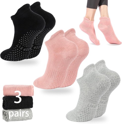 3 Pairs Women's Yoga Socks Non-Slip Pilates Ballet Grip Socks for Sports & Fitne