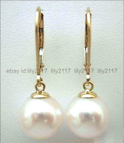 Beautiful AAA 10MM natural south sea round white pearl 14K gold dangle earrings - Picture 6 of 6