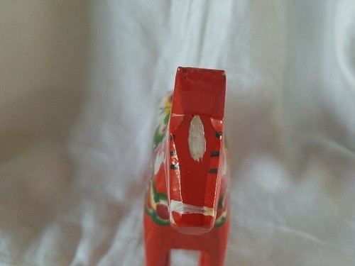 Nils Olsson - Vintage Dalapferd rot orange 6" groß schwedische Volkskunst Holz - Bild 8 von 12
