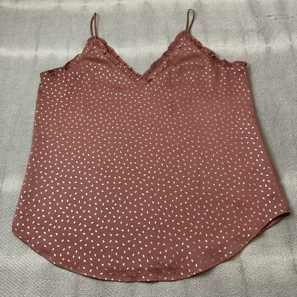 Dusty Rose Pink Lined Ruffle Trim Express Medium Tank Top Blouse  -image
