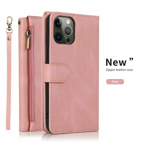 Für iPhone 15 14 12 Pro Max XS X XR SE 876 Reißverschluss Wallet Case Leder Flip Cover - Bild 17 von 17