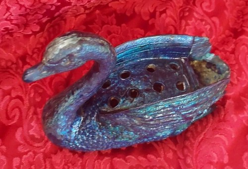 Antique Blue Cast Metal Swan Garden Flower Arranger Holder - Picture 2 of 2