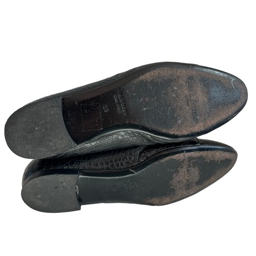 Russell & Bromley flats 39 8 black leather cap toe croc embossed slip on shoes - Picture 8 of 12