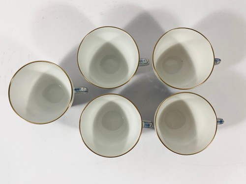 5x Royal Copenhagen Blue Flower 1870 Gold Rim Coffee Cups & Saucers Set - Picture 3 of 17
