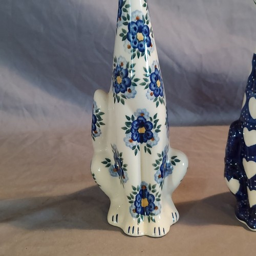 2 Blue Rose Polish Pottery Pansies Hearts Medium and Large Cat - Picture 10 of 13