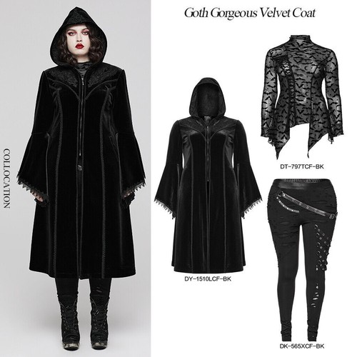 Punk Rave Damen schwarz und violett Vintage Goth Samt Übergröße langer Mantel mit Kapuze - Bild 1 von 24