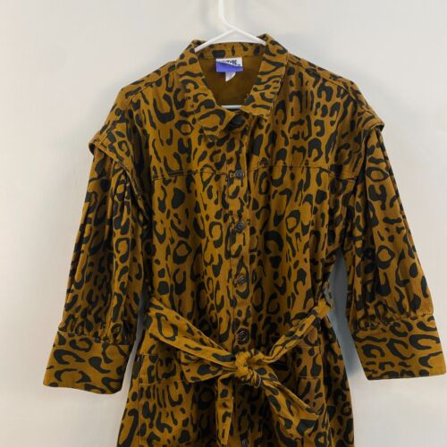 Kahlana Barfield Brown Womens 14 Jacket Shirt Top Animal Print 3/4 Sleeve Denim - Picture 2 of 14